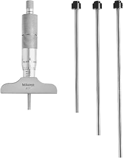 Mitutoyo 129-127 Depth Micrometer, 0 to 4" Measuring Range, 0.001" Resolution, 2.5" Base, 4 Interchangeable Rods