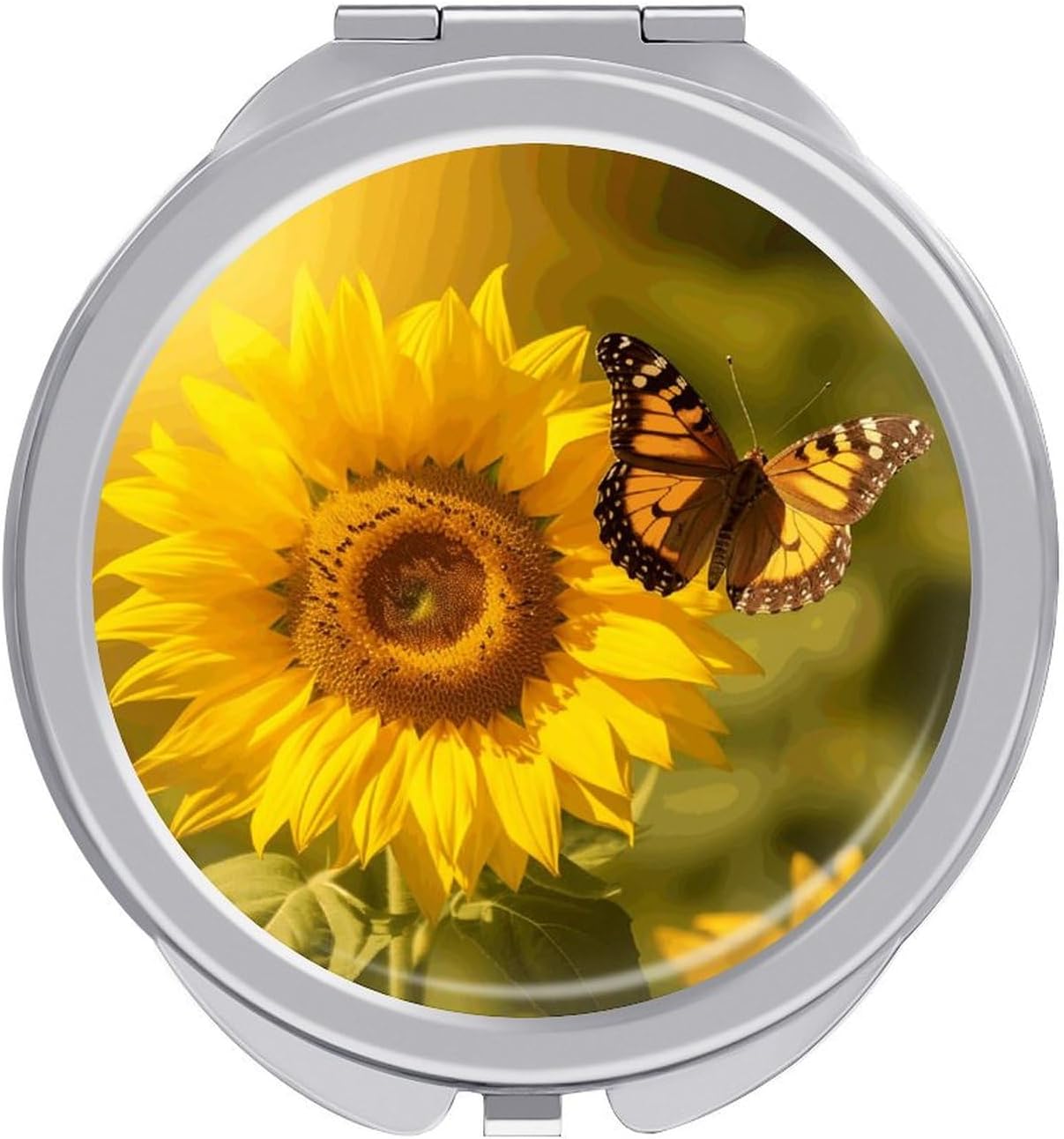 Sunflower Butterfly Sunny Portable Makeup Mirror, Sided Travel Hand Mirror Mini Folding Mirror for Precise Makeup Women Daily Use