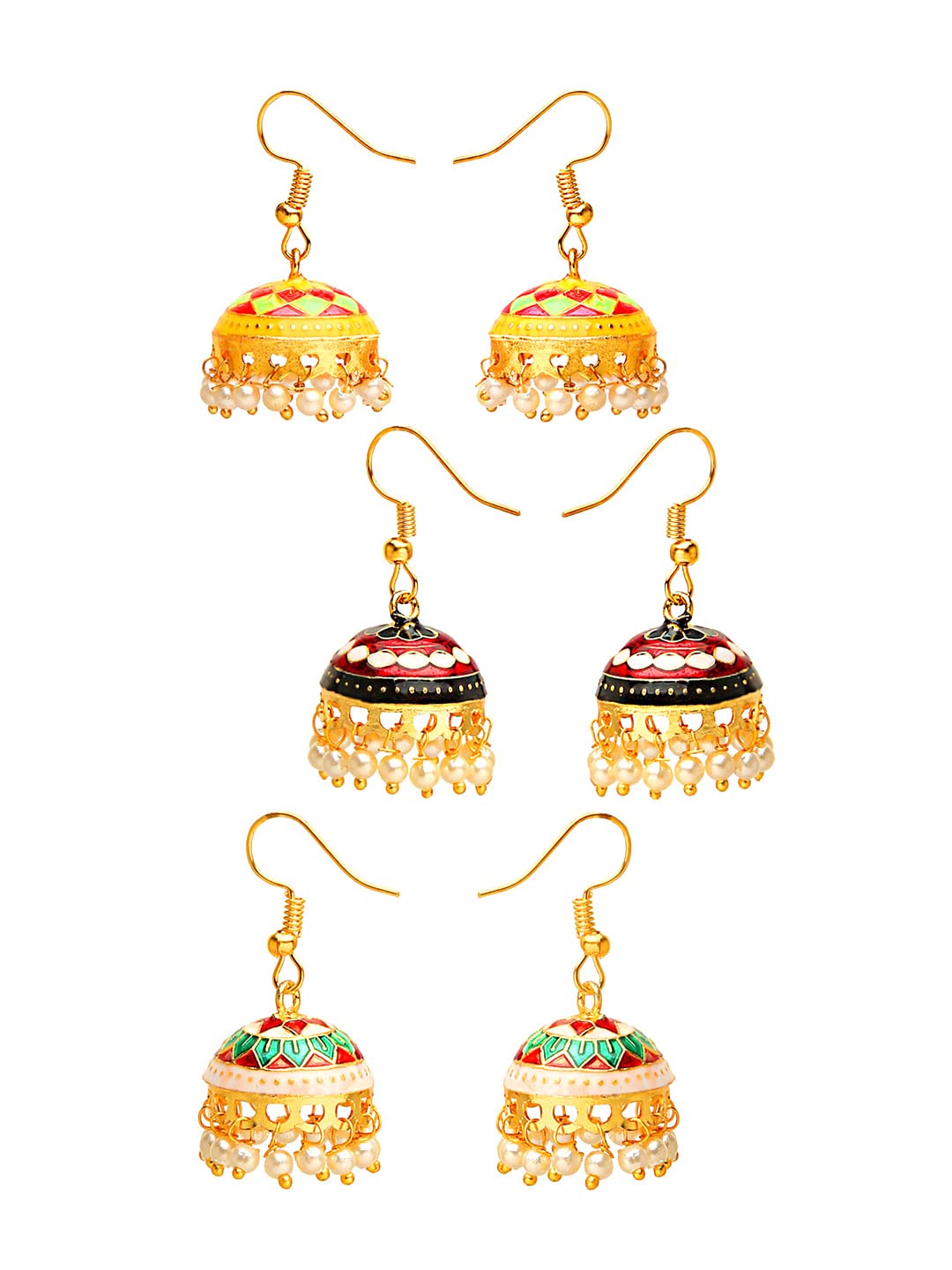 Yellow Chimes Meenakari Jumka Earrings with Ethnic Design Gold Plated Traditional Beads Combo of 3 pairs for Women and Girls (B09XBR39F3) Amazon Price History, Amazon Price Tracker