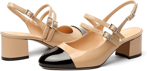 Vista 4 de Zamikoo Zapatos de tacón bajo con hebilla ajustable para mujer, con punta redonda y puntera redonda y hebilla ajustable, sandalias de tacón de 2