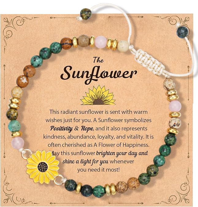 Sunflower Gifts for Women-Meaningful Encouragement Jewelry Symbol of Positivity Strength & Love - Birthday Christmas & Thank You Gift for Friends Granddaughters Daughters & Nieces - Sunshine-Inspired Sunflower Bracelet (Sunflower Bracelet)
