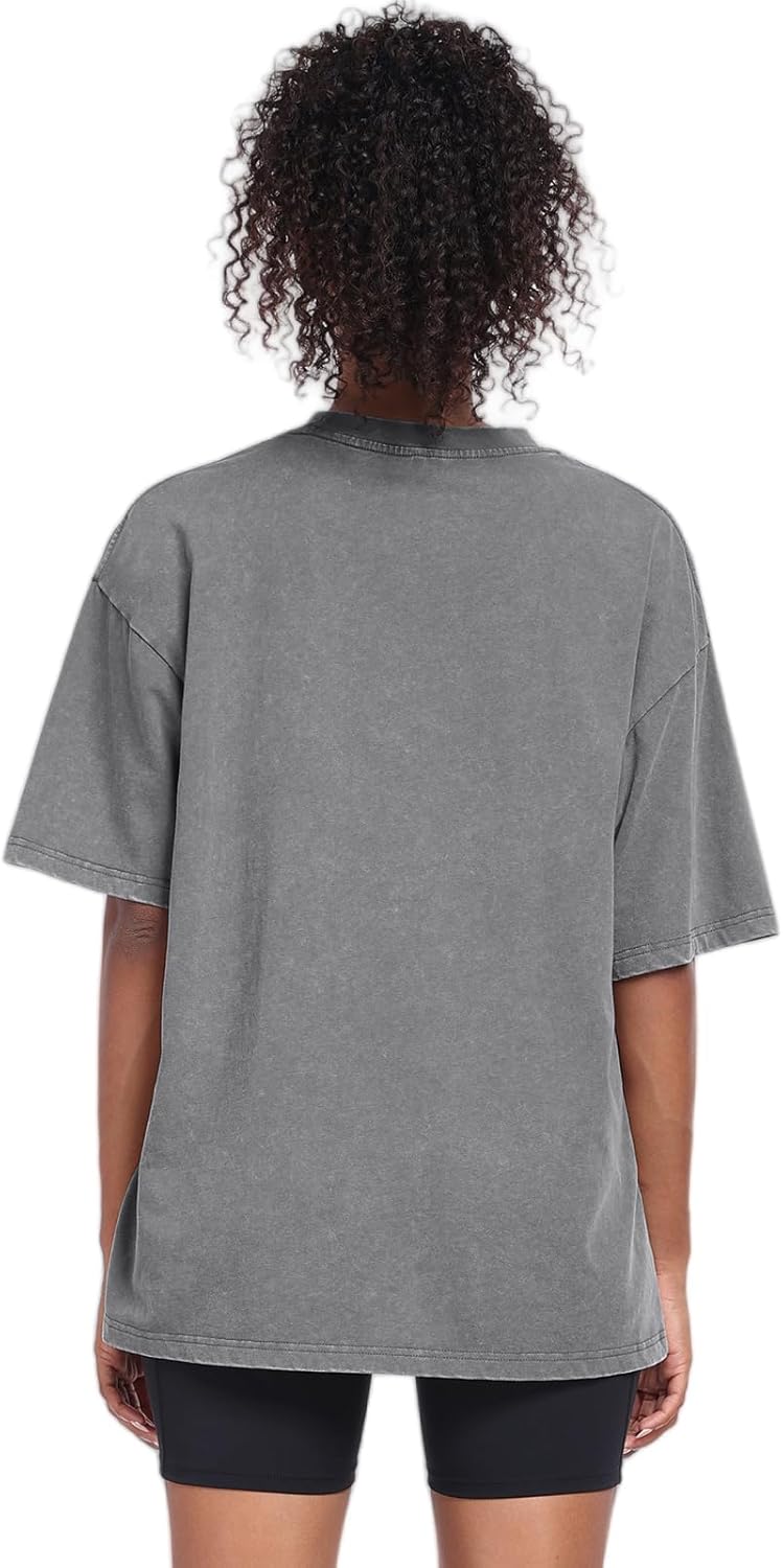 Womens Vintage Oversized T Shirts Acid Washed Baggy Cotton Tee Workout Gym Shirts Boyfriend Short Sleeve Tops - Image 4