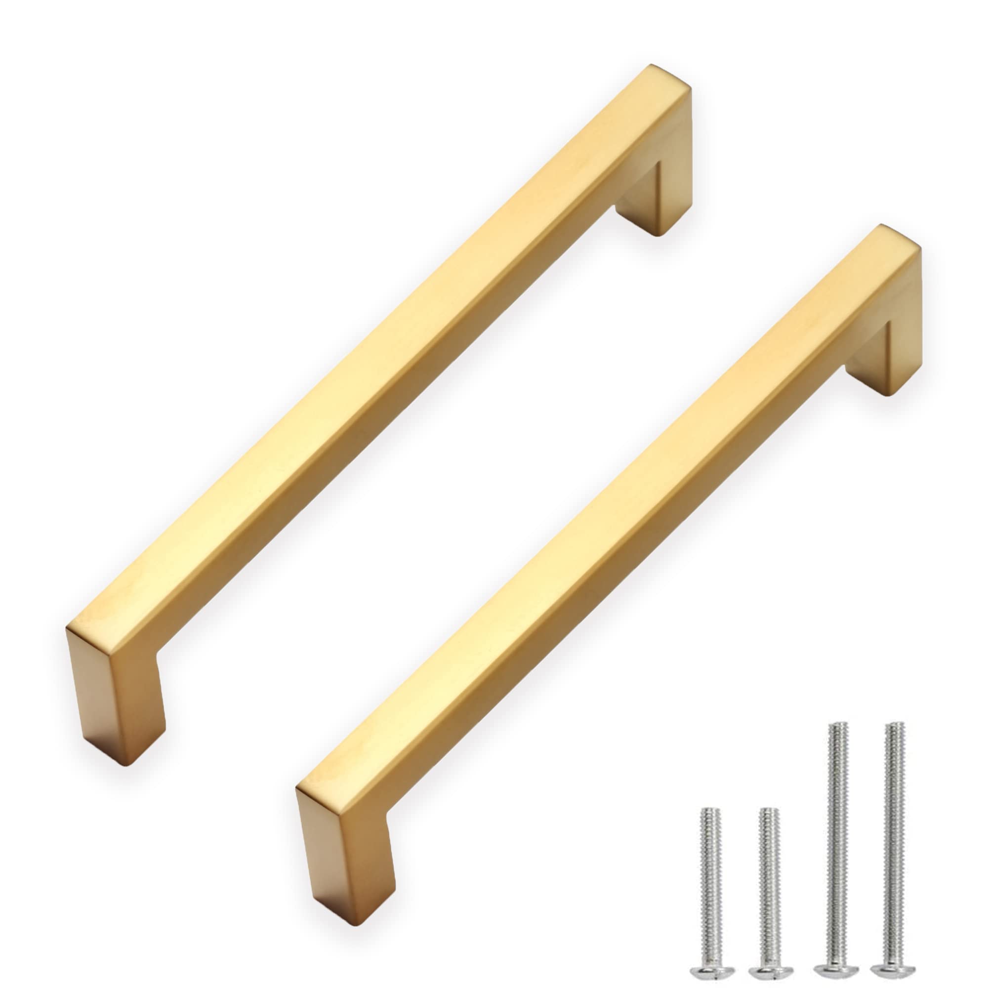 Redunest Cabinet Pulls Gold Cabinet Handles Square Drawer Pulls, 2 Pack 6-1/4 Inch Stainless Steel Kitchen Door Cupboard Cabinet Handles, Drawer