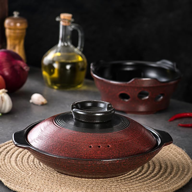 Pentola in Argilla Smaltata Reattiva con Base per Fornello, Pentola da Cucina da 26 cm