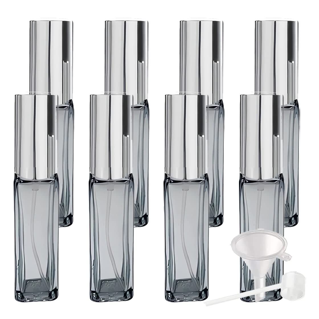 24 Pieza 9ml Botella de Cristal Gris con Pulverizador, Perfume Bote de Spray Viaje, Vidrio Cuadrado Atomizador de Perfume Recargable Para hombre y mujer