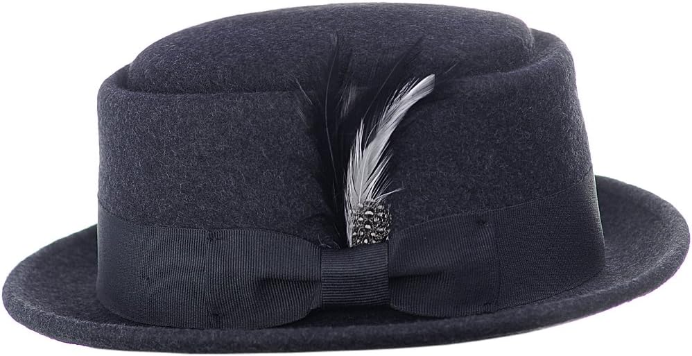 NYFASHION101 Mens Crushable Wool Felt Porkpie Hat w/Feather