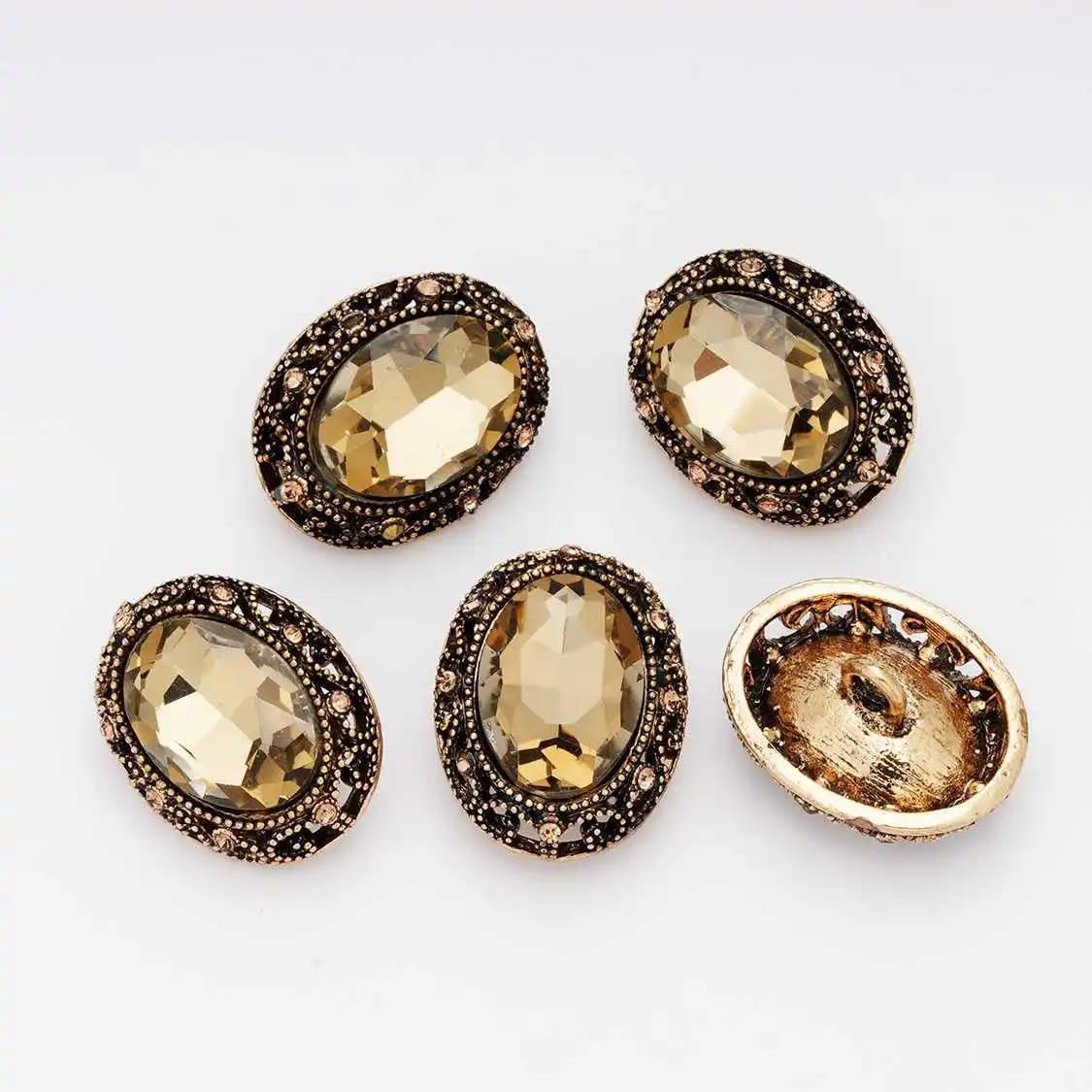 Oval Rhinestone Metal Button with for Coat Jacket Sewing Craft