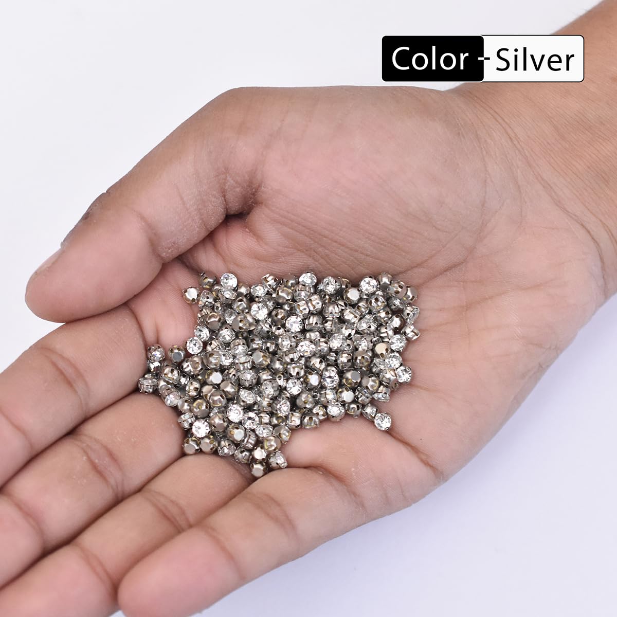Embroiderymaterial Round Shape Sew on Glass Crystal Rhinestones with D Shape Claws for Craft, Embroidery and Jewellery Making-4MM(288 Pieces) Silver 1