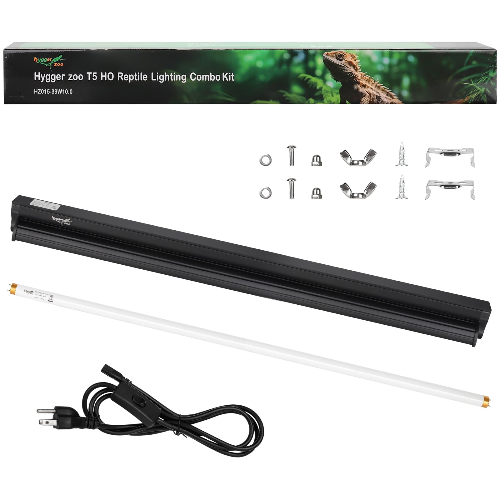 T5 UVB Reptile Light Fixture HO UVB Bulb Lighting Combo Kit, 10.0 UVB Light for Reptiles Terrarium Hood with 39W Reptile Light Bar UVA UVB Desert Lamp for Bearded Dragon Turtle Tank, 34Inch