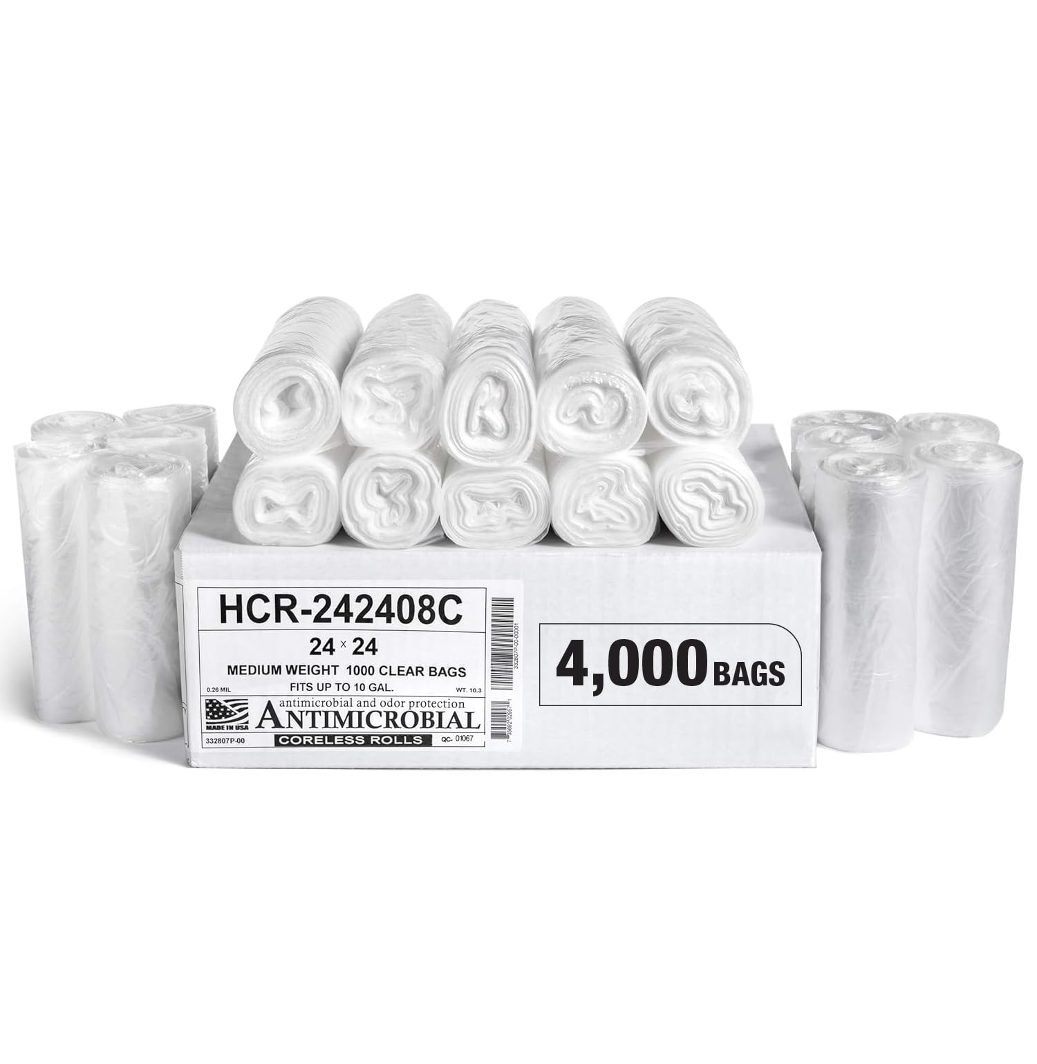 Aluf Plastics 10 Gallon 8 Micron (eq) Clear Trash Bags 24" x 24" 4000 Count