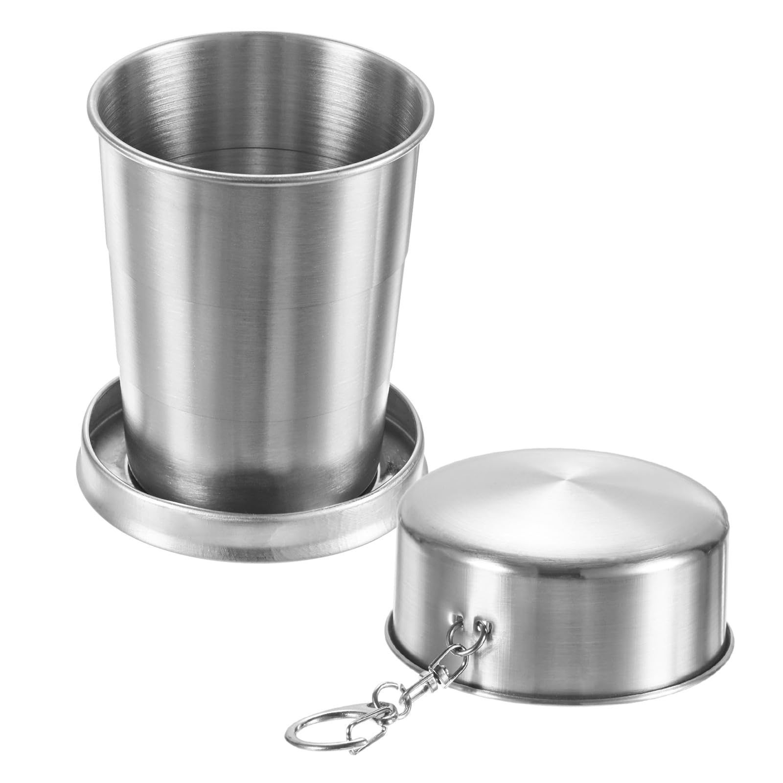 M METERXITY Stainless Steel Collapsible Travel Cup, 5oz(150ml) Reusable Collapsible Metal Cup Portable Foldable Water Bottle with Lid and Keychain for Travel/Camping/Hiking