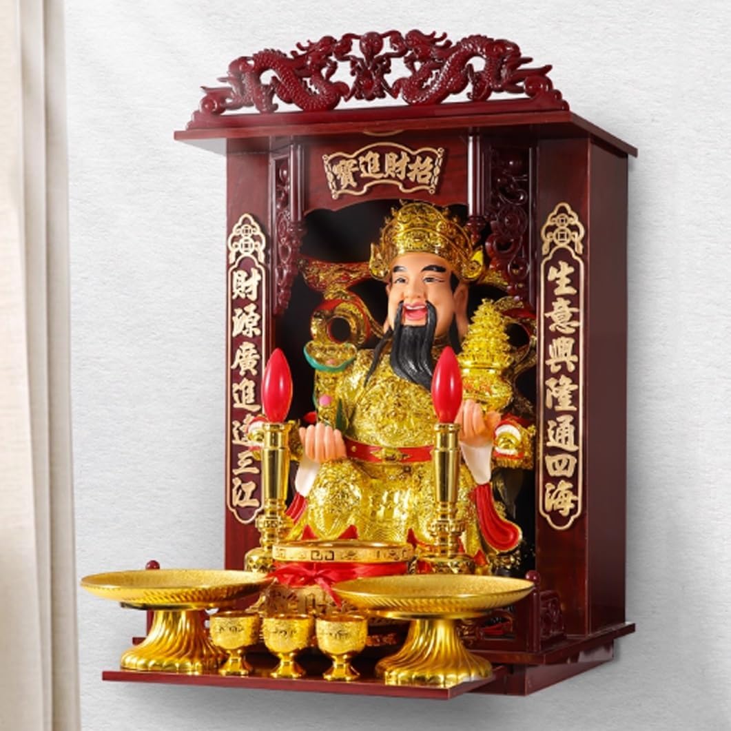 YVYKFZD Wall Mounted Shrine Altar Table, Chinese Meditation Table, Buddha Niche Altar Cabinet with Retractable Pull Plate, Personal Offering Tables for Puja Prayers(BrownA,31x31x50.5cm)