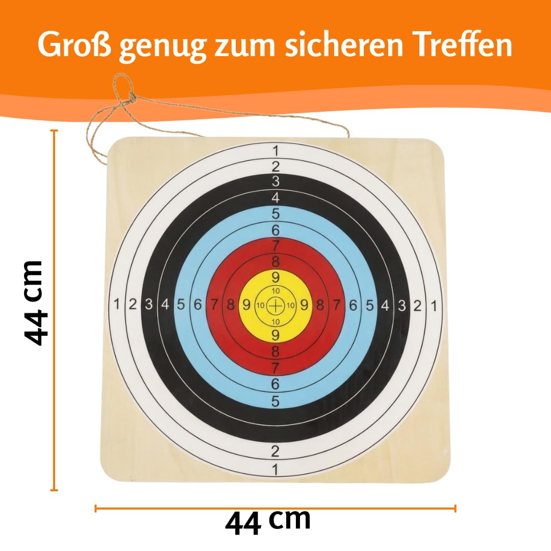 FLITZEBOGEN Kinder Zielscheibe aus Holz 44 cm – für Saugnapfpfeile, 5 Farbzonen & 10 Wertungsringe, glanzlackiert, mit Aufhängung, nachhaltig & robust
