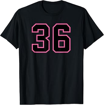Pink Black Sports Team Number #36 T-Shirt, Men, Black, Small