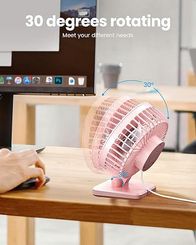 Vista 28 de Gaiatop Ventilador de escritorio USB, pequeño pero potente, portátil, silencioso, 3 velocidades, mini ventilador de escritorio ajustable