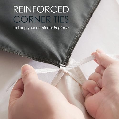 Miniatura 6 de Hearth & Harbor Juego de funda de edredón tamaño individual, color gris oscuro, juego de funda de edredón suave, juego de ropa de cama de 2 piezas