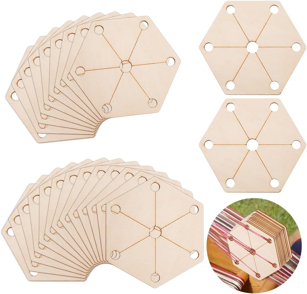 AHANDMAKER 24 Pcs Hexagon Weaving Cards, 2.6x3 Inch Wood Loom Cards - Handmade Weaving Tools, Loom Accessories, PapayaWhip