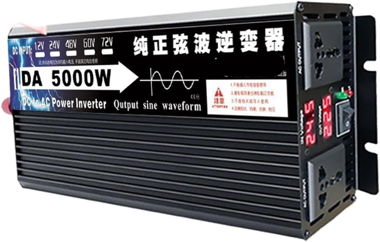 Pure sine Wave Inverter 12V 24V 48V 60V 72 to 220V Solar Converter(12V5000Wdualvoltagedisplay)