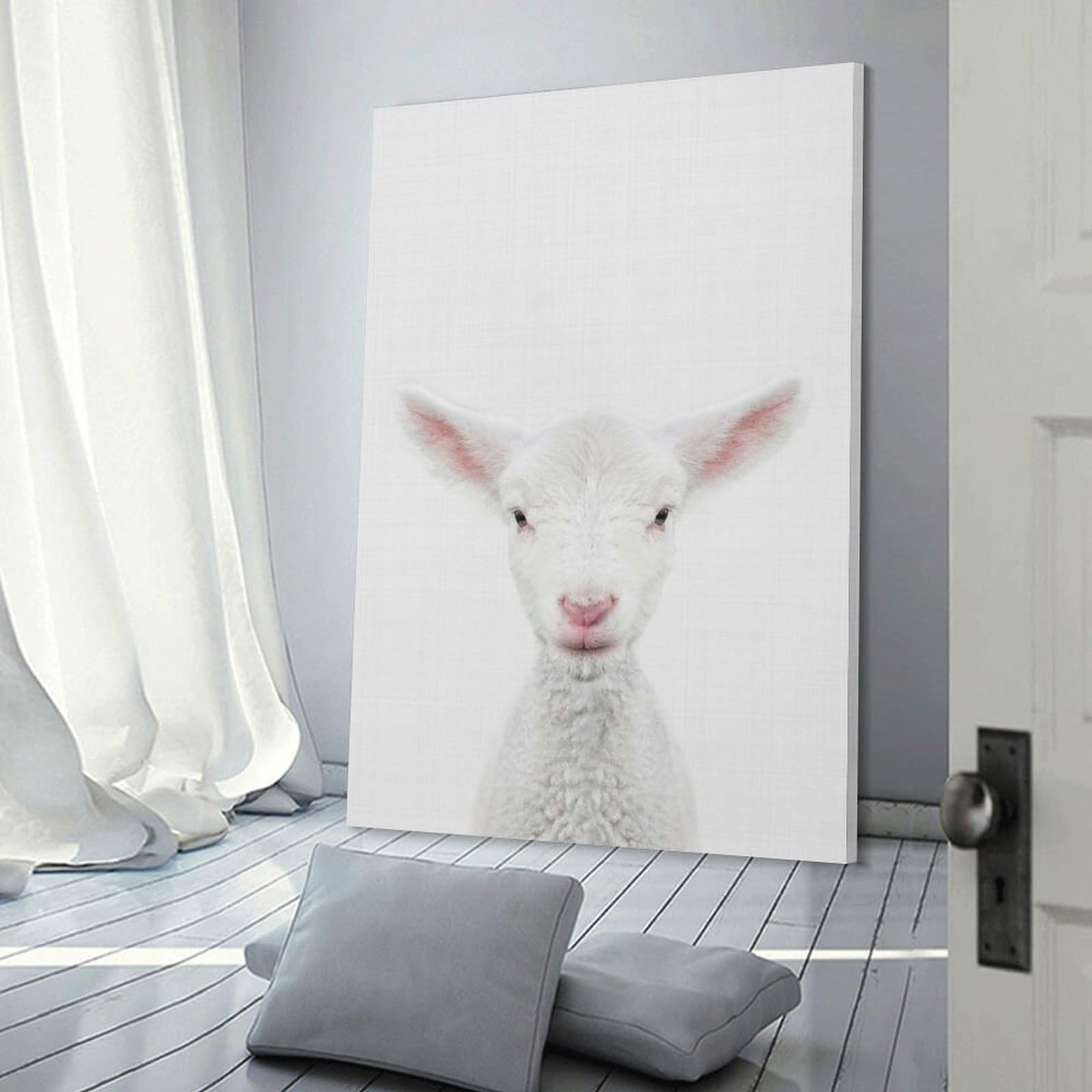 Junmoney Lamb Decorative Canvas Print 12x18inch(30x45cm), for Corridors, Hallways Or Apartment Entries, Decorative Wall Art for Narrow Spaces