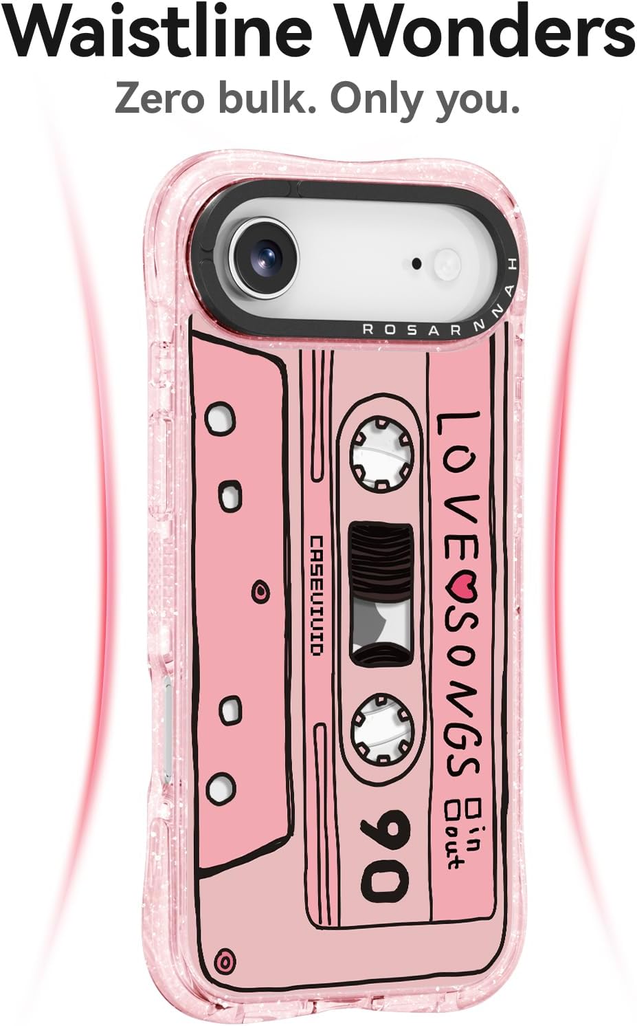 Rosarnnah for iPhone Air Case Cute - Compatible with Magsafe - Military-Grade 20 ft Drop Protection Shockproof Phone Case - Funny Cassette Tape Design for iPhone 17 Air (6.5") Glitter Pink