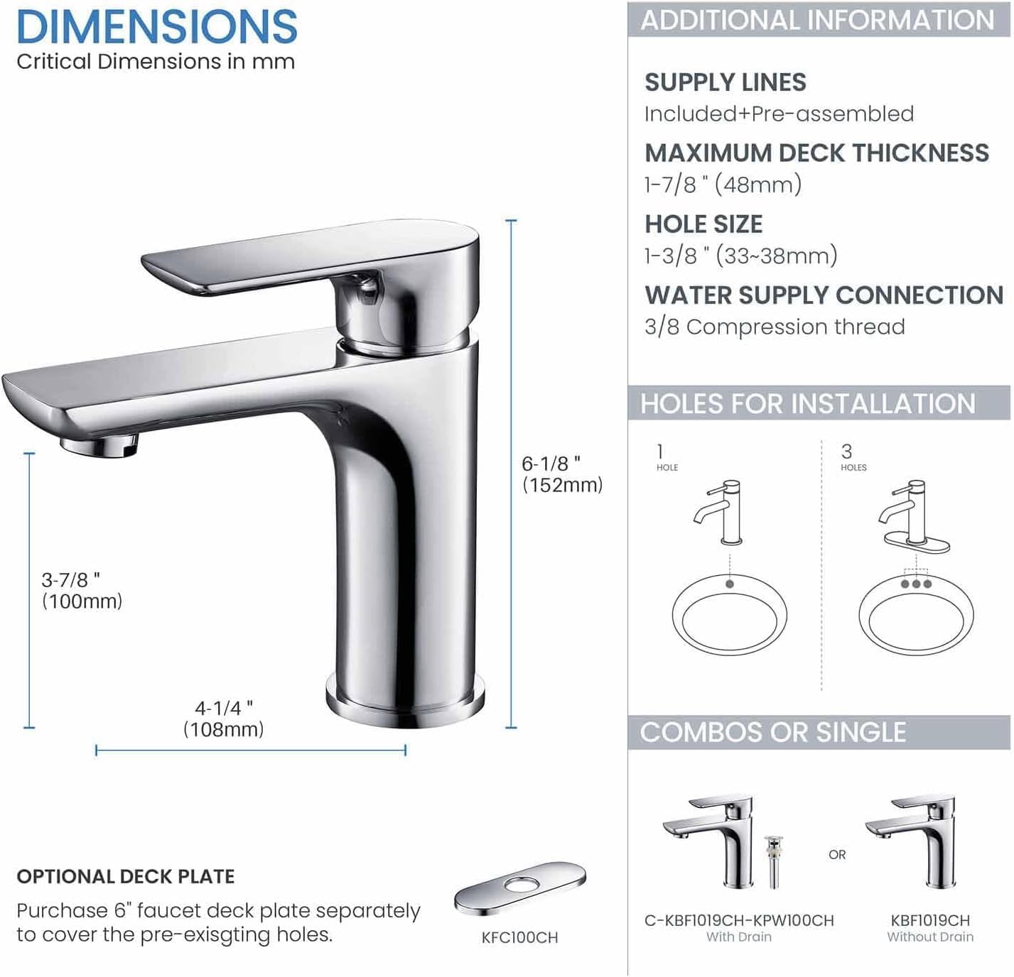 KIBI Tender Chrome Bathroom Sink Faucet with Pop-Up Drain | Single Handle Solid Brass High Arc Spout | Smooth Water Flow and Corrosion-Resistant (Chrome W/Pop Up Drain)