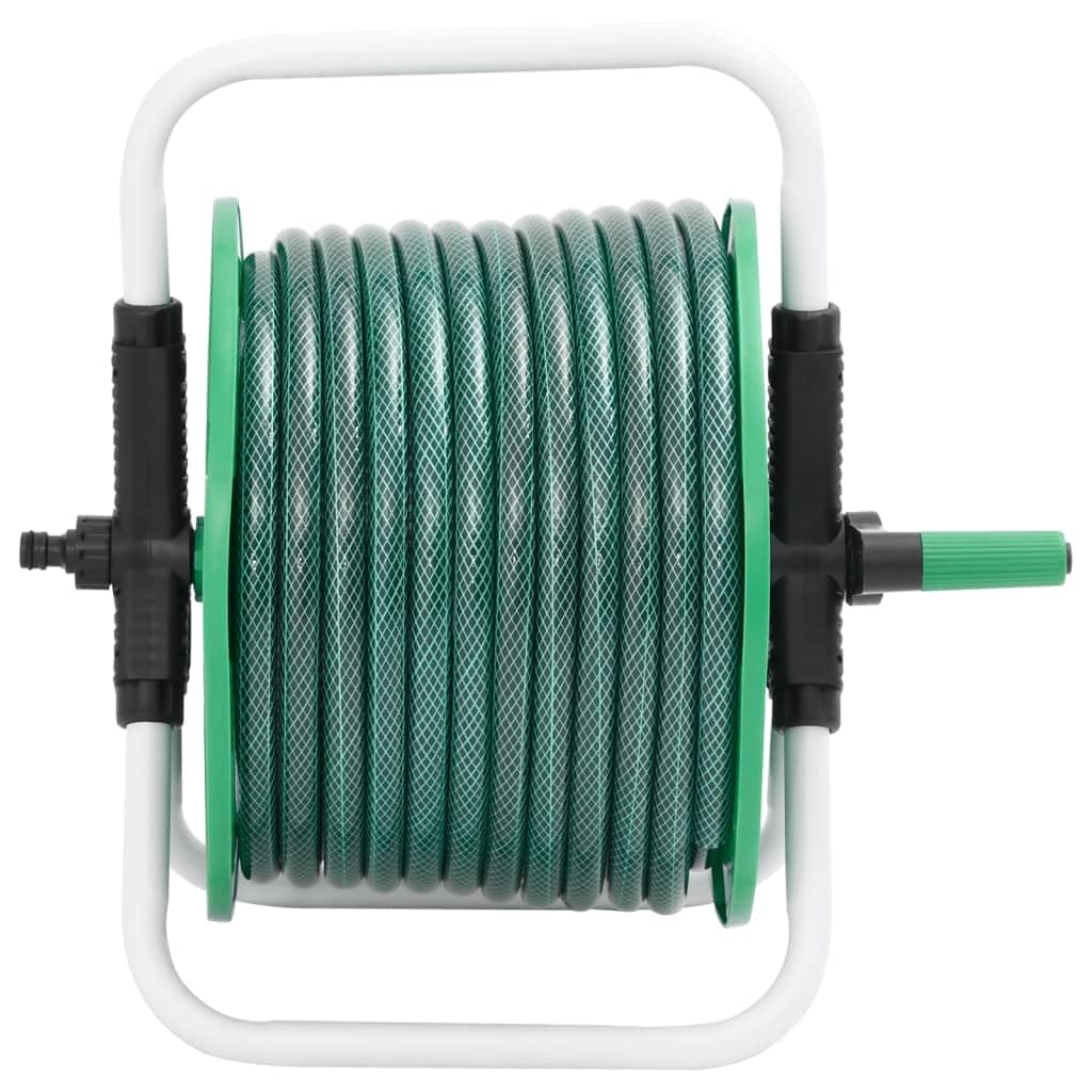 Schlauchtrommel Freistehend mit 30 m Gartenschlauch 1/2 Zoll, Garten Schlauchwagen Set inkl. 4-tlg. Anschluss-Set, UV-beständiger PVC Schlauch, grün