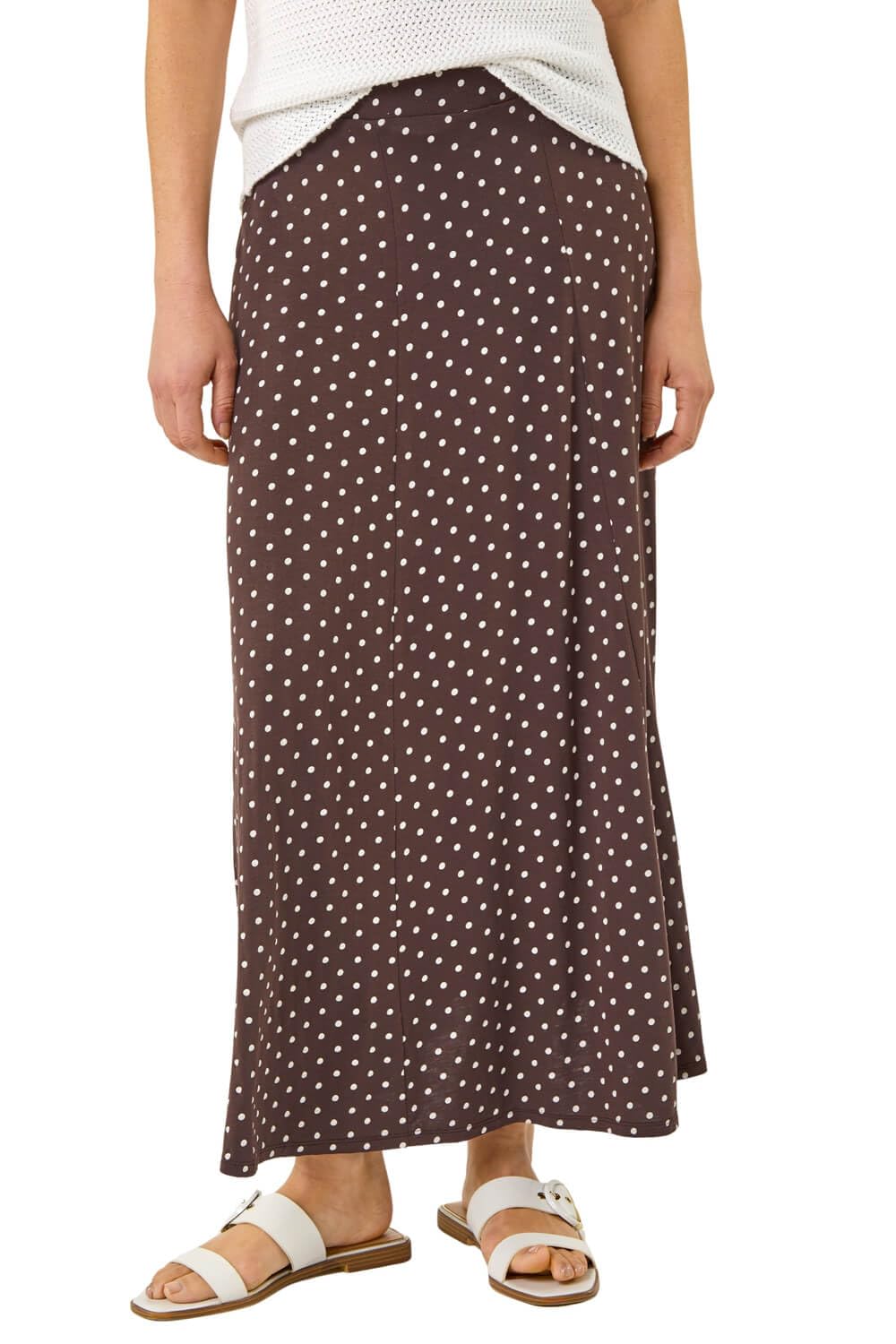 Roman Originals Women's Polka Dot Chocolate Roman Jersey Skirt For Uk - Midi Maxi Floral Animal Print Autumn Winter Swing Smart Casual Office Cocktail Party Going Out Evening Holiday Cruise - Size 18