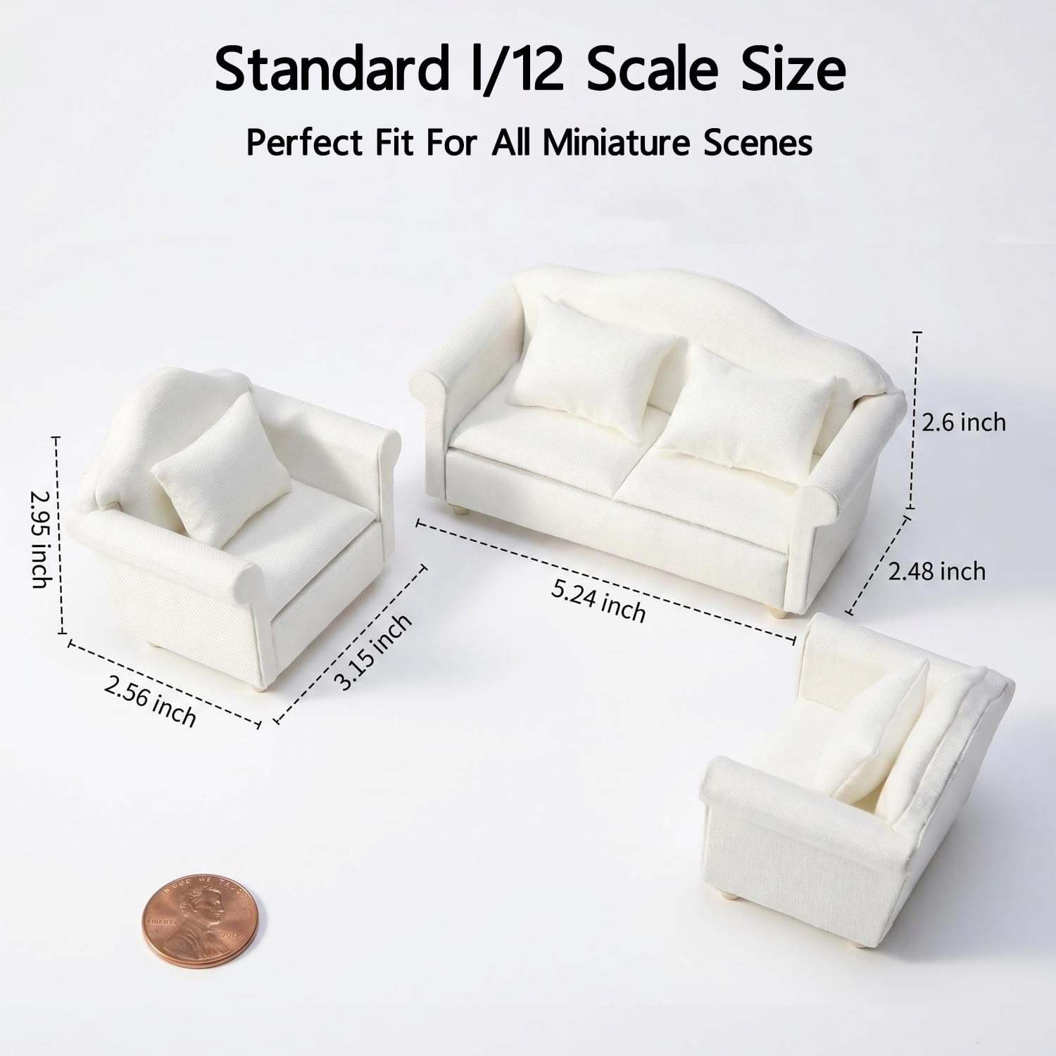 1:12 maison de poupée mini meubles canapé blanc frais ensemble de 3
