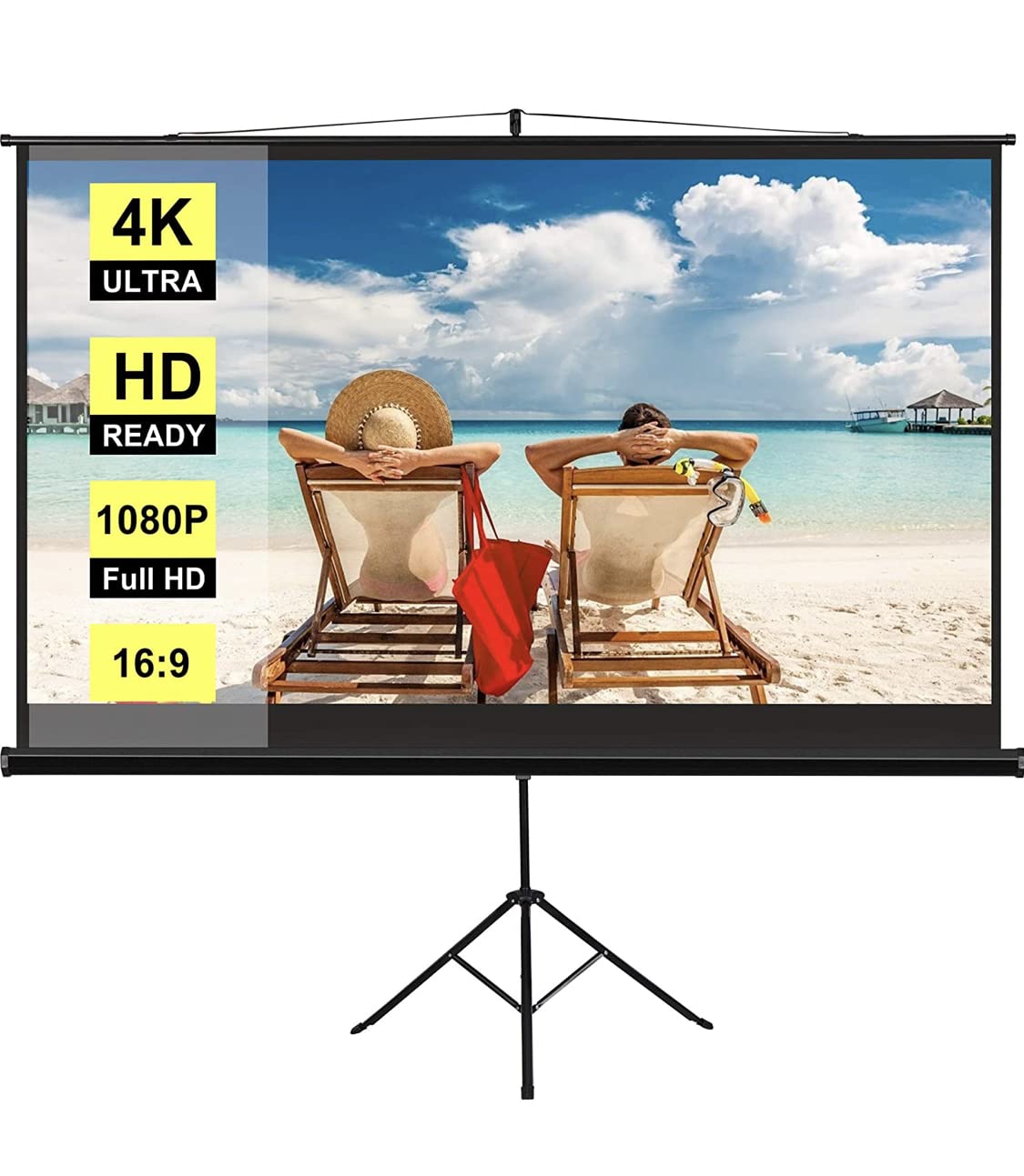 YXS 100inch Projection Tripod Screens with Stand,16:9 8K/4K Ultra HD 3D Ready,Outdoor & Indoor Projector Screen for Backyard Cinema Trave Home,Party, Office, Classroom,...(221x124cms)