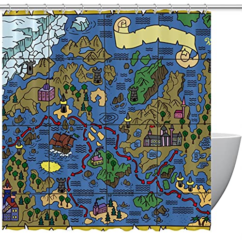 Rideau de douche carte de pirate et crochets pour douche et baignoire - 2