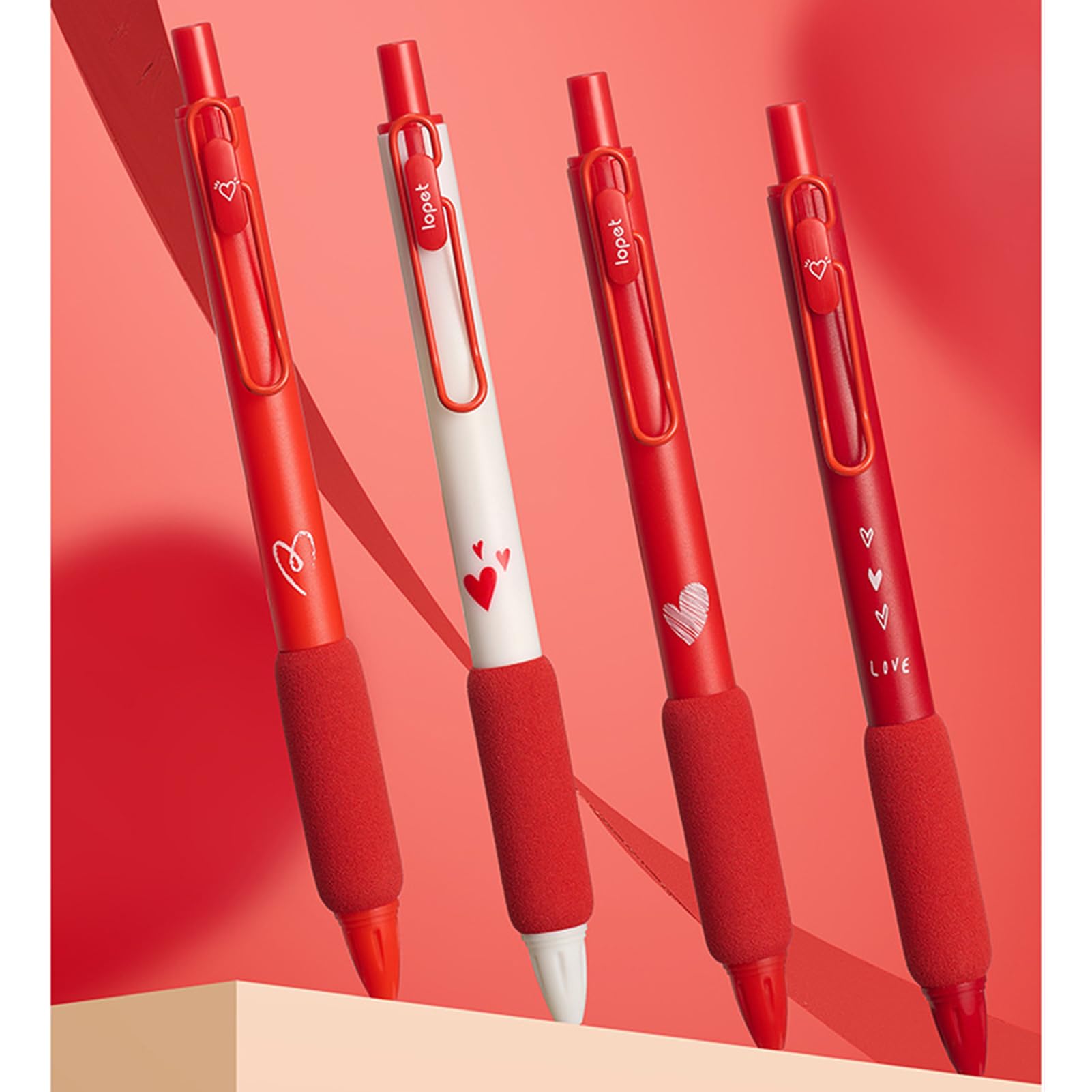 MOZXIRZ Gelschreiber mit roter Tinte, einziehbar, niedliches Liebesherz, 0,5 mm, Schreibstift, Büro, Schulbedarf für Mädchen, Jungen, Frauen, Männer, 4 Stück (4 Stück rote Tinte)