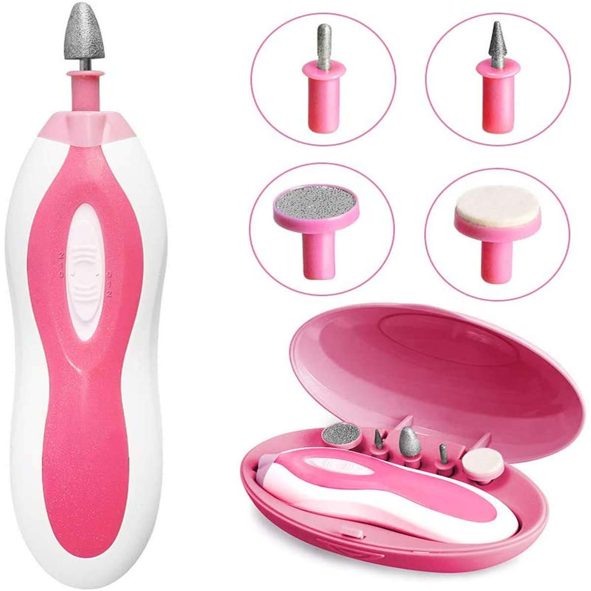 JIAHAOElectric Nail Trimmer, Nail File Manicure Kit Electric with led light five in one Nail care set (Pink)