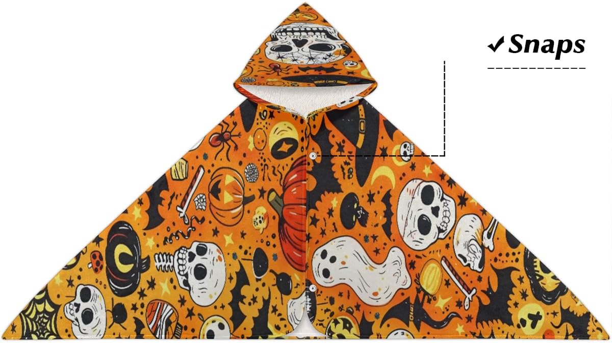 Pardick Kids Bath Towel Halloween Skull Pumpkin Witch Beach Towel with Hood Pool Cover Up for Girls Boys Soft Absorbent Hooded Bath Towel Toddler Towels for Beach, Pool
