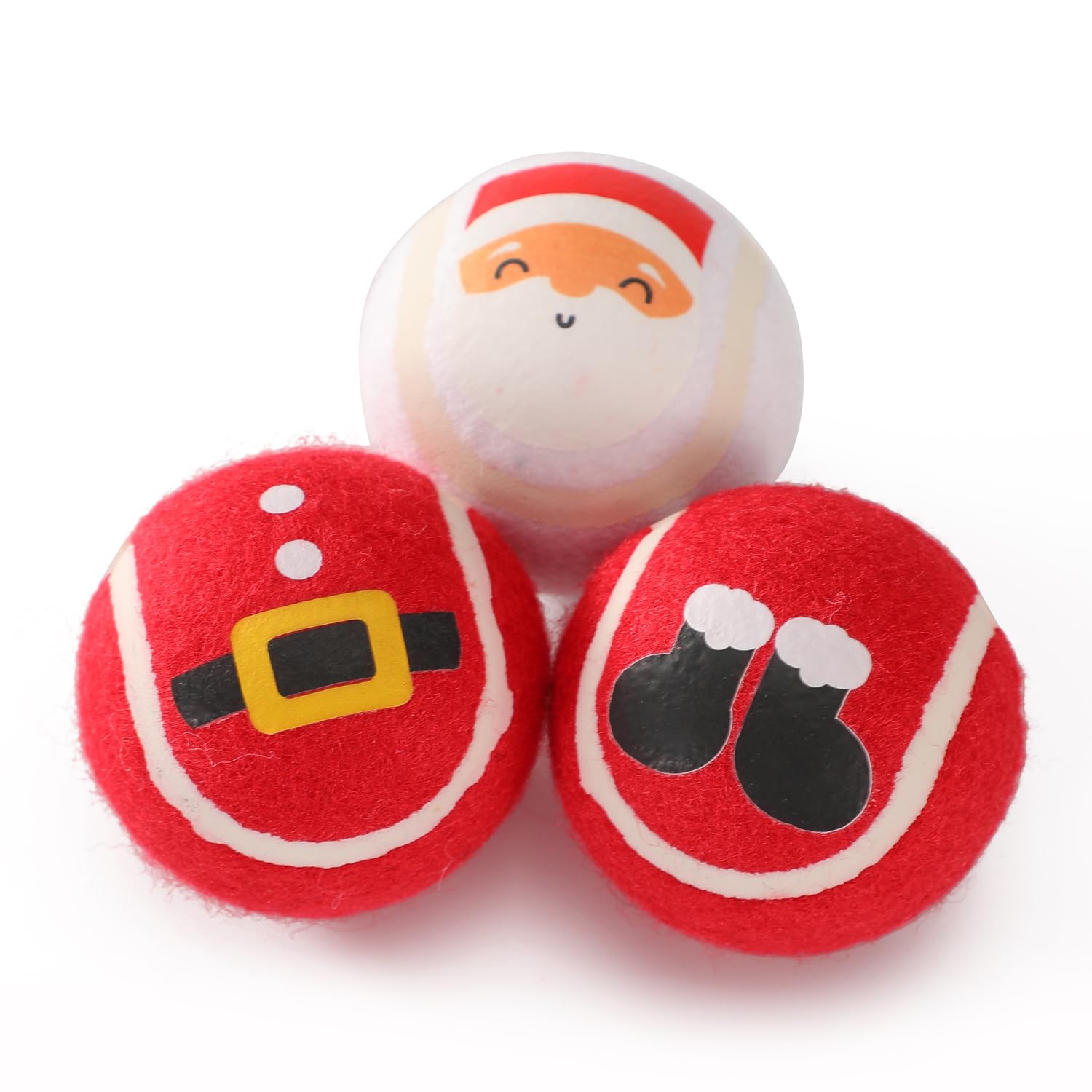 LUCKITTY 3 Packs Christmas Dog Tennis Balls Interactive Toy Puppy for Small Medium Dogs Training Playing- Santa Claus Patterns 2.5 Inch