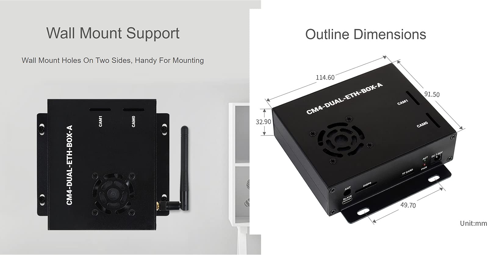 Mini Computer Dual Gigabit Ethernet Basato su Raspberry Pi Compute Module 4 (NON Incluso), Waveshare CM4 DUAL ETH BASE All'interno, Metallo Case, con Ventola di Raffreddamento