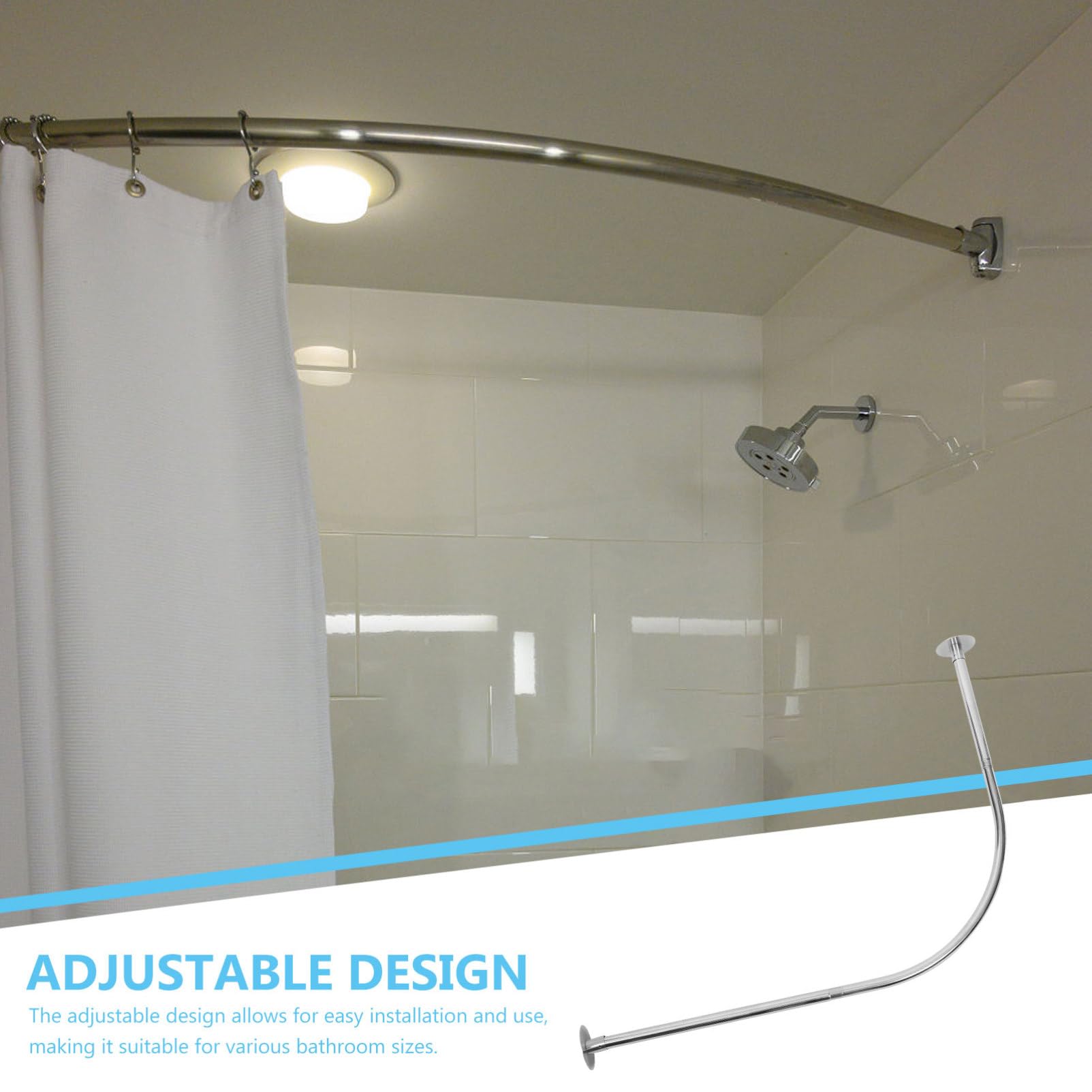 ABOOFAN Tringle de Rideau de Inoxydable Courbé pour Rail Extensible et Ajustable Installation Facile Système de Tension sans Perçage