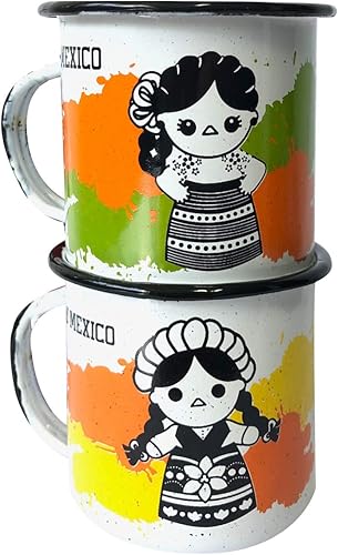 BY MEXICO Mexican Designs Pocillo de Peltre Duo - Tazas esmaltadas, 12 onzas