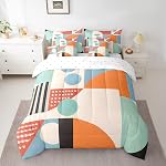 Feelyou Ombre Effects Bedding Set Twin Size 7 Pieces Blue Grey Comforter Set Simple Modern Geometric Modern Art Bed in a Bag with Comforter, Sheets, Pillowcases & Cushion Cover Room Decor