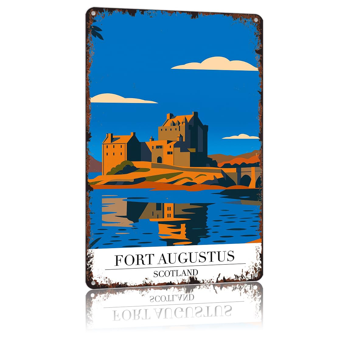 peiyeety Vintage Tin Sign Fort Augustus Scotland Poster Funny Metal Sign Aluminum 8x12inch For Bathroom Bedroom Living Room Wall Decor