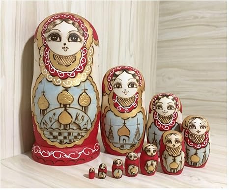 Amazon Co Jp マトリョーシカ Matryoshkaロシアの風乾したリンデンの木の手作りのマトリョーシカ人形木製の工芸品の休日の贈り物教育玩具 入れ子人形 Color Red おもちゃ