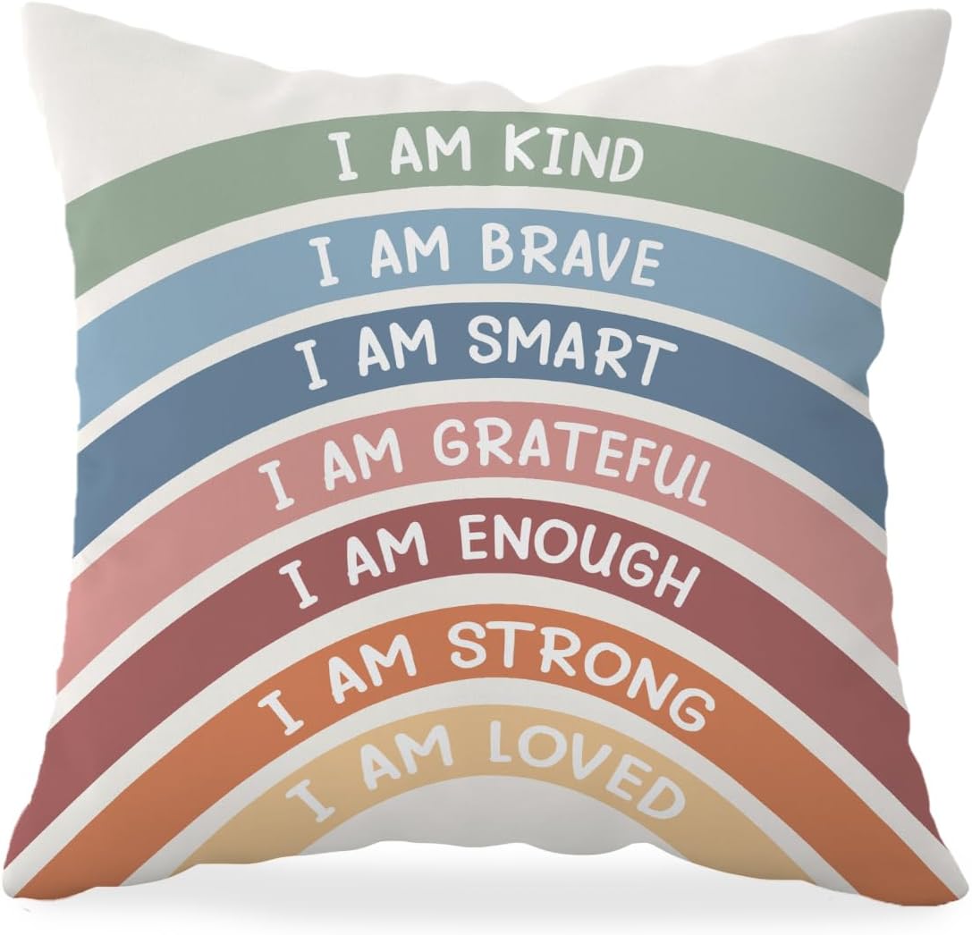 HONLUNG Boho Rainbow Pillow Covers 18x18, Reading Corner Decor for Classroom Pillow Case, Home Bedroom Playroom Calming Corner Throw Pillow Covers