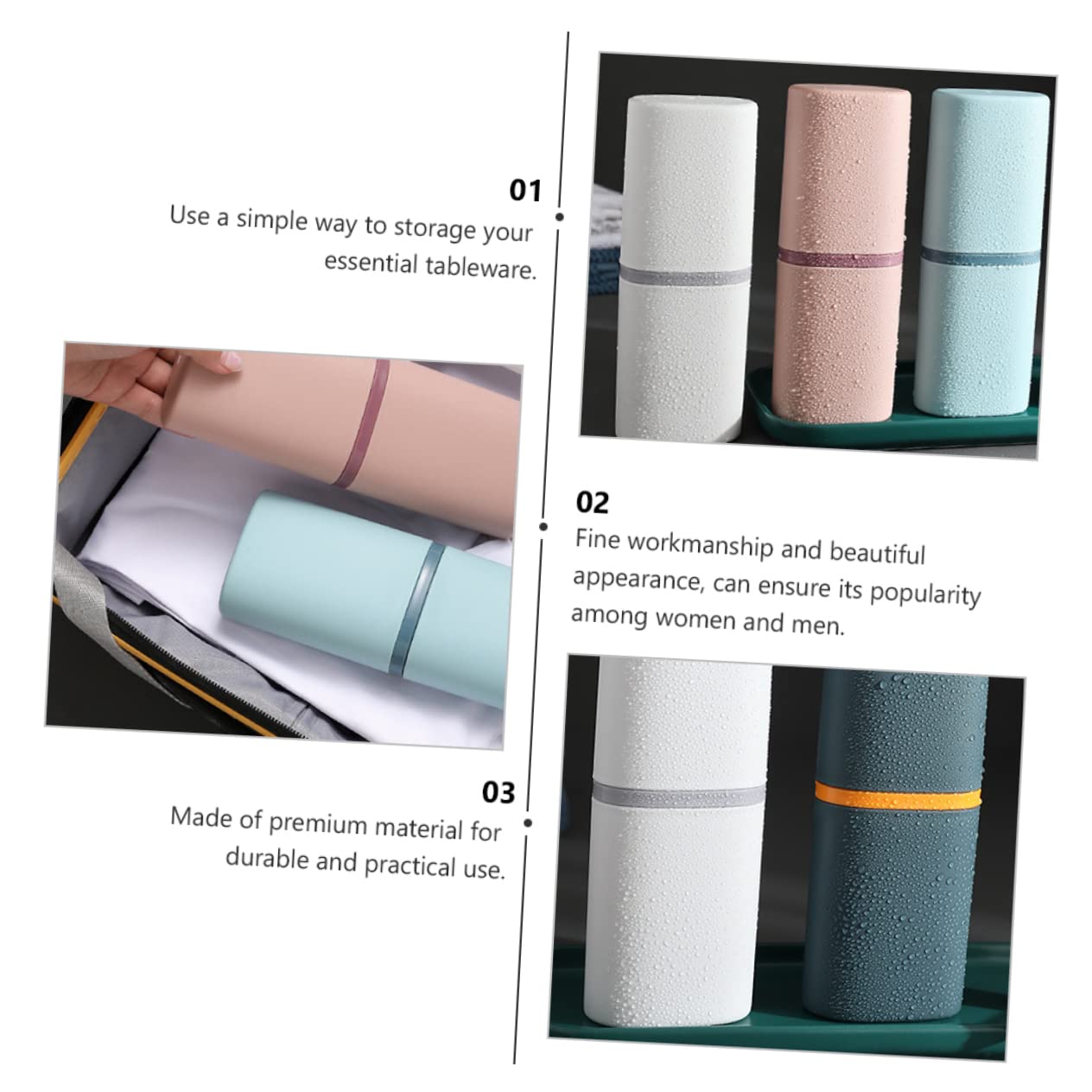 Baluue 4pezzi Porta Spazzolino e Tazza Lavaggio Portatile Astuccio Due One Per Viaggi e Casa Design Elegante in Bianco e Blu Organizer Per Igiene