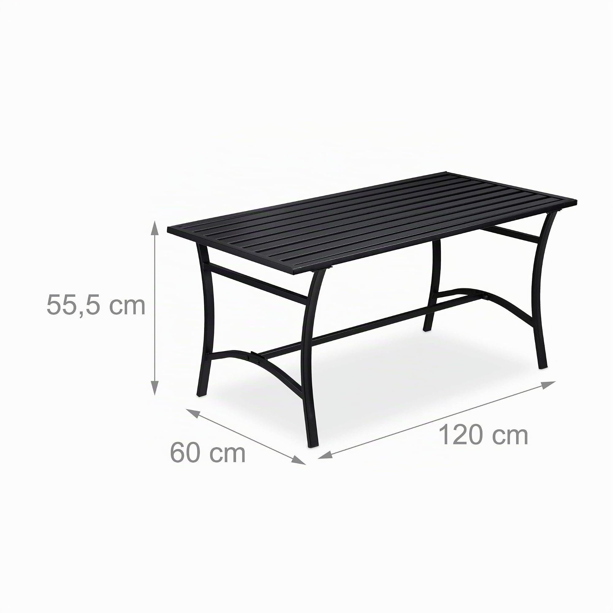 Relaxdays Tavolo da Giardino, Rettangolare, Terrazza & Balcone, Arredamento da Esterno, Metallo, 55,5x120x60cm, nero