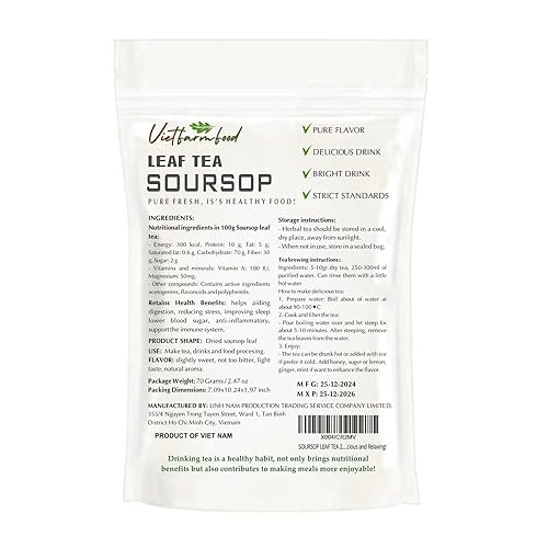 Miniatura 2 de SOURSOP LEAF TEA 2.47 Oz (2.47 oz) VIETFARMFOOD 100% puro secado por convección. Utilizado para hacer bebidas e ingredientes de procesamiento. Beber