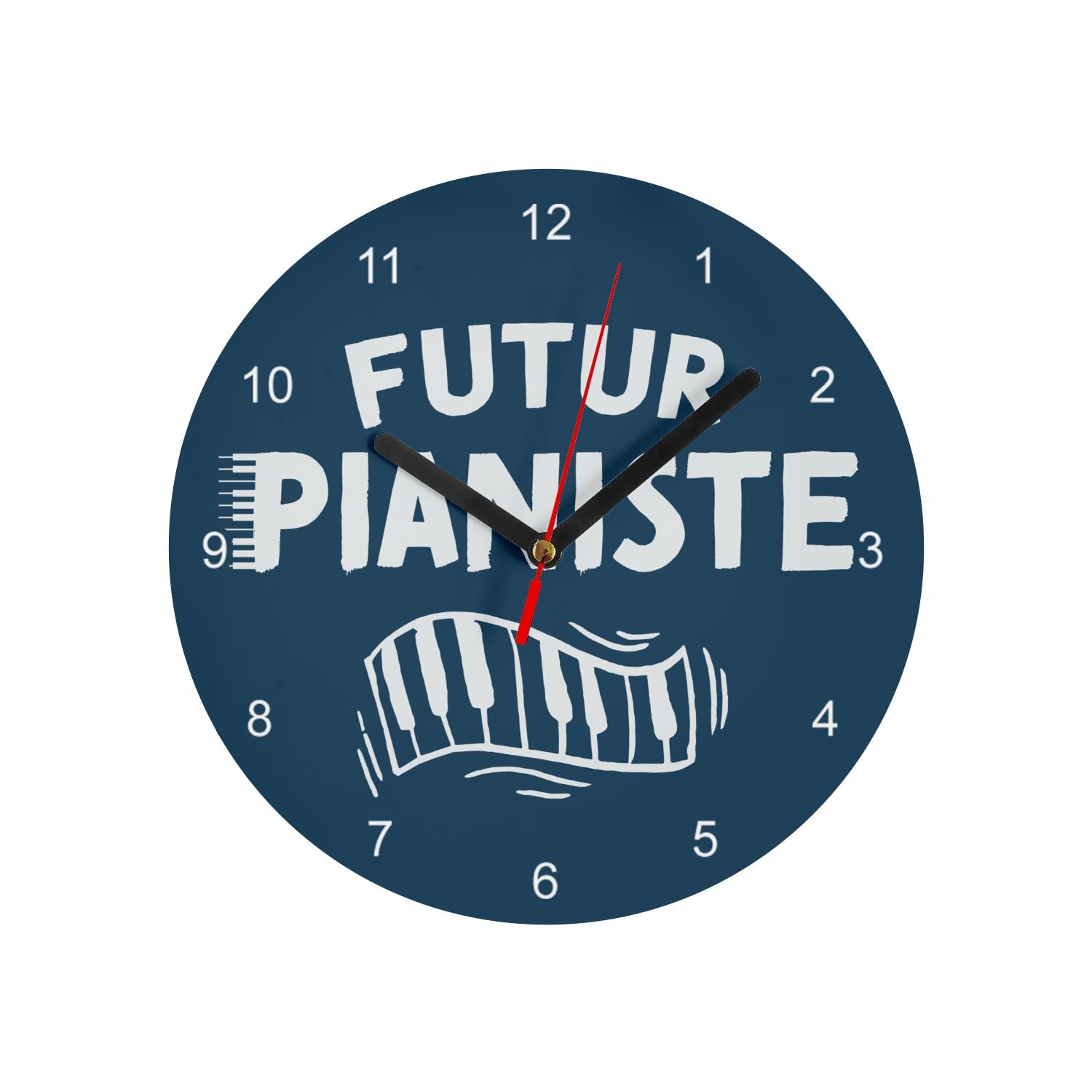 Horloge Murale en Verre Piano Bleu 20 cm - Décoration Futur Pianiste
