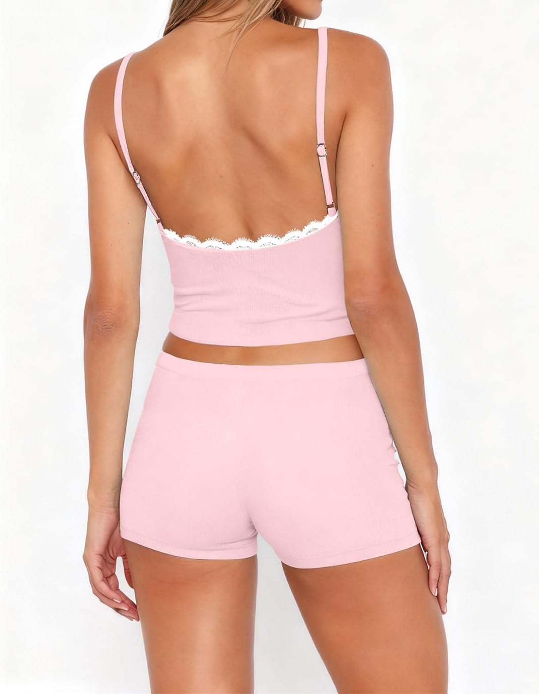 Lacozy Sexy Pajama Sets for Women 2 Piece Cute Pj Set Lightweight Lace Trim Cami Top and Shorts Sleepwear Summer - Image 3