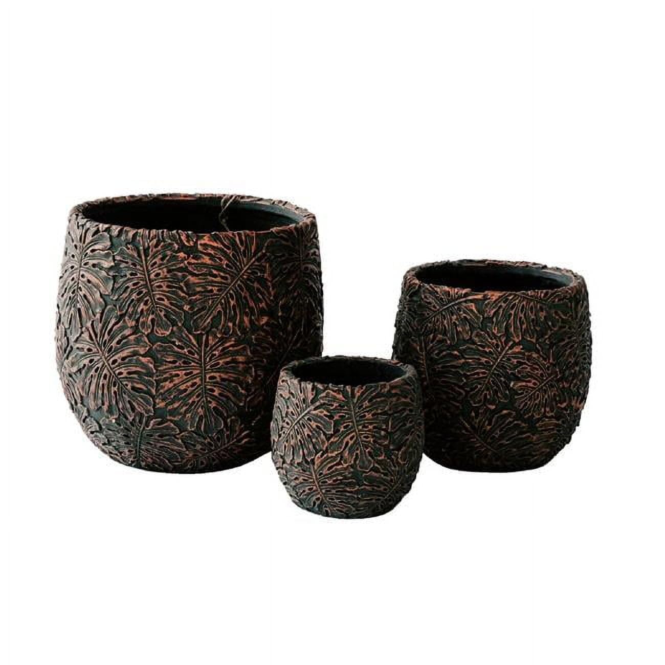 17.7' 12.6' and 9'W Round Brown and Bronze Fiberstone/Cement Indoor Outdoor Planters (Set of 3)