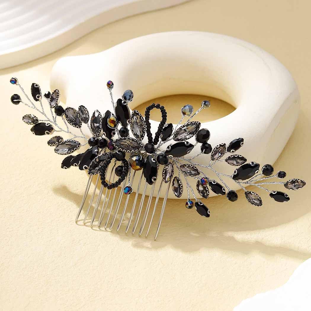 Unicra Bride Wedding Hair Combs Black Delicate Opal Crystal Bridal Headpieces Hair Accessories for Women and Girls (Black) - Image 3