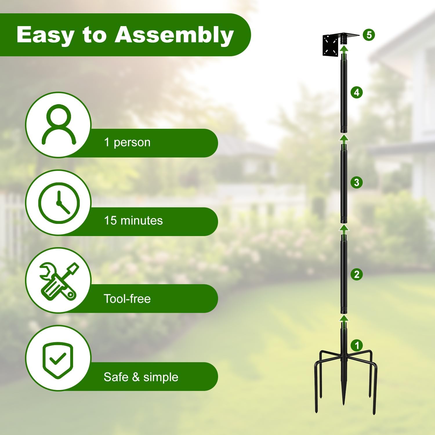 Bird Feeder Pole, 93.5 Inch Height Heavy Duty Feeding Station, Adjustable Wild Bird Feeding Station Bird House Pole for Outdoors, Yard, Garden Decor (Without Birdhouse)