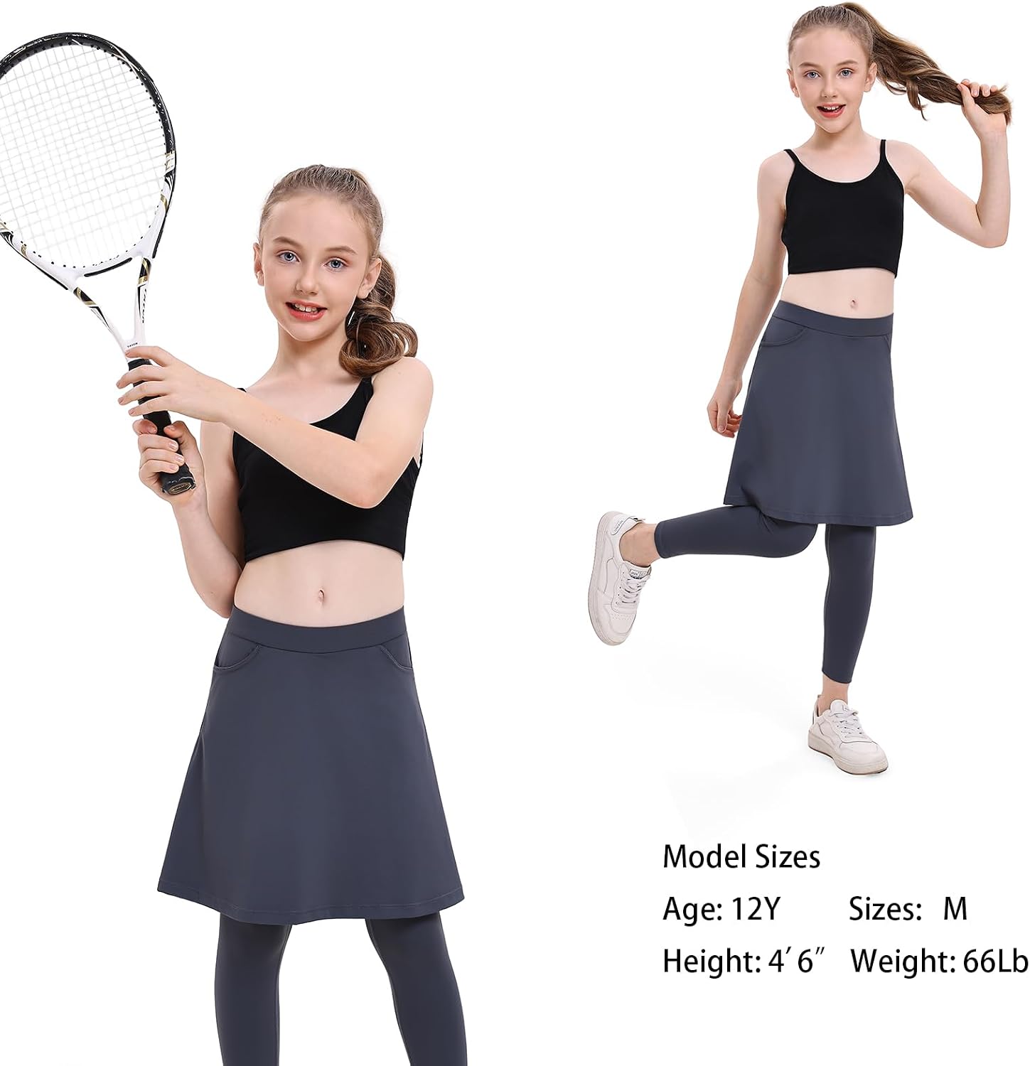 Xioker Girls Knee Length Skirts with Leggings,Girls Skirted Full Leggings Midi Long Skorts with Pockets